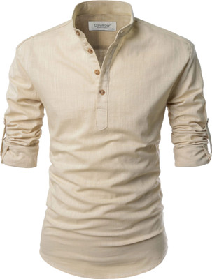 Edinwolf Men Solid A-line Kurta(Beige)