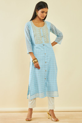 soch Women Embroidered Straight Kurta(Blue)