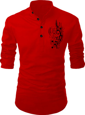Kavyangle Creation Men Printed Straight Kurta(Red)