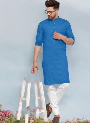 Krisha trend Men Solid Straight Kurta(Blue)