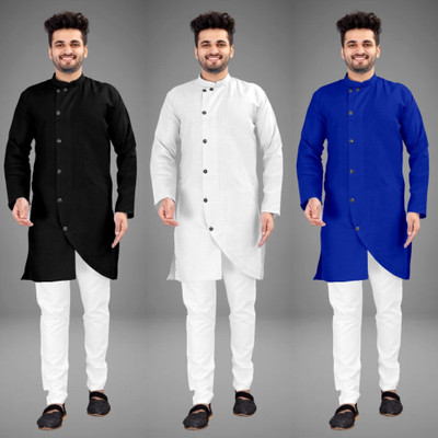 DIAMOND CLUSTER Men Self Design Trail Cut Kurta(Multicolor)