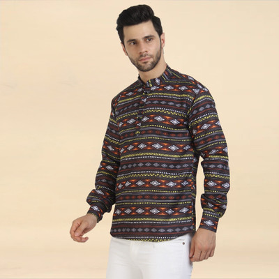 SilverBuck Men Printed Straight Kurta(Black)