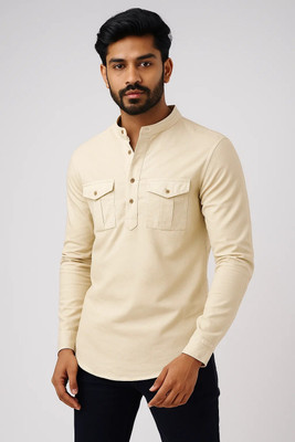 CROWNTAIL Men Solid Straight Kurta(Beige)