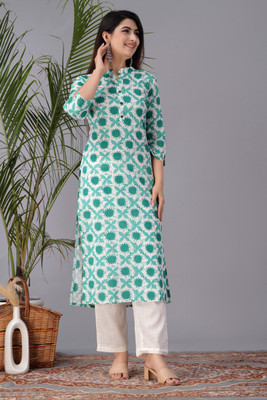 JFT Jaipur Fabtex Women Printed Straight Kurta(Blue)