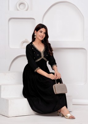 Lakshay Fashion Women Embellished Anarkali Kurta(Black)