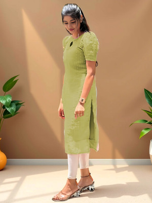 fillwork Women Self Design A-line Kurta(Green)