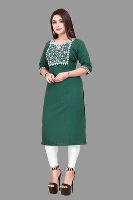 RIDDHI COLLECTION MALL Women Embroidered A-line Kurta(Green)
