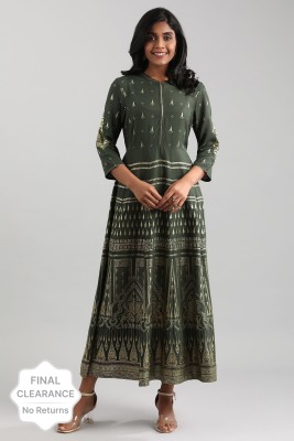 Aurelia Women Printed Anarkali Kurta(Green)