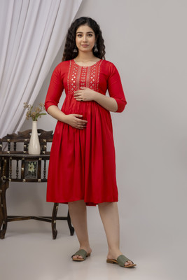 TRY ME Women Block Print A-line Kurta(Red)
