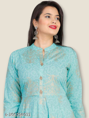 mk creation Women Printed Anarkali Kurta(Blue)