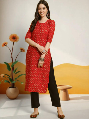 EthnicBasket Women Polka Print A-line Kurta(Red)