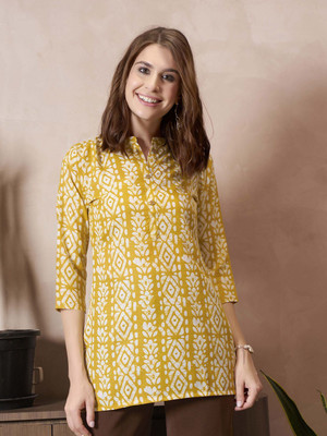 Anouk Rustic Women Printed Straight Kurta(Yellow)