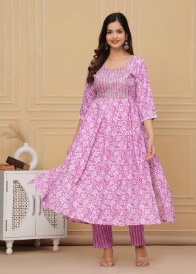 RR SA KURTIS Women Printed Anarkali Kurta(Pink)