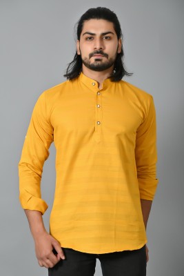 Ekaksha Collection Men Self Design, Solid Straight Kurta(Yellow)