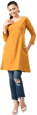 Indeweaves Women Solid A-line Kurta(Yellow)