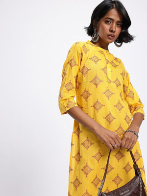 Anouk Rustic Women Printed Straight Kurta(Yellow)