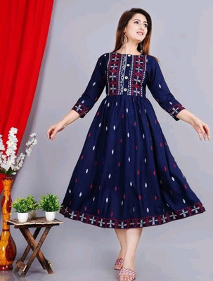 SHREE SHYAM FASHION Women Printed Flared Kurta(Blue)