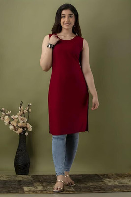STYLE GRID Women Solid A-line Kurta(Maroon)