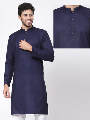 Tsarina Men Solid Straight Kurta(Dark Blue)