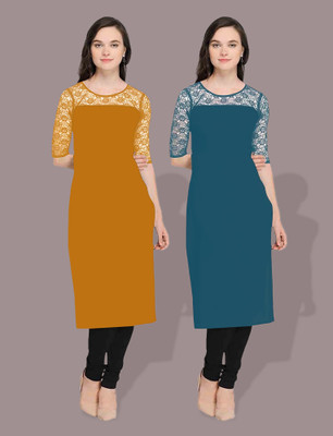 Dream Beauty Fashion Women Embellished Straight Kurta(Yellow)