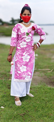 TRENDYNS Women Floral Print, Printed Straight Kurta(Yellow, White)