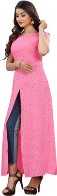 tanvi creation Women Printed Frontslit Kurta(Black)