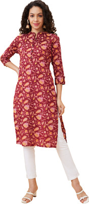 Globus Women Printed Straight Kurta(Maroon)