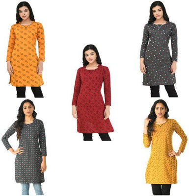 Indeweaves Women Printed A-line Kurta(Multicolor)