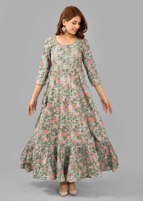 Shiprakshi Women Embroidered Anarkali Kurta(Grey)