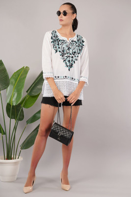 Braziliantunic Women Embroidered Straight Kurta(White)