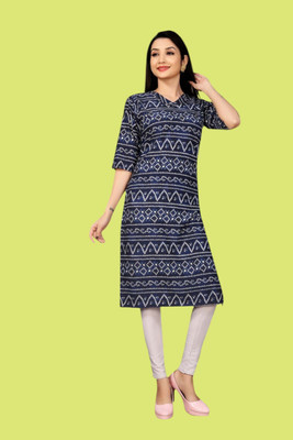 Tulsii Fab Women Animal Print Straight Kurta(Dark Blue)