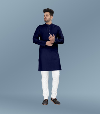 Shree Dutt Creation Men Solid Straight Kurta(Dark Blue)