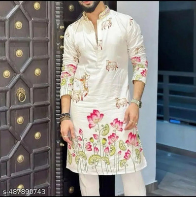 BELADIYA FASHION Men Embroidered Straight Kurta(White)