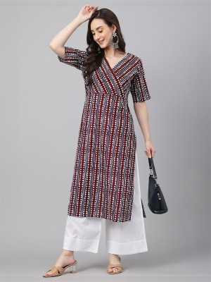 Janasya Women Printed Straight Kurta(Maroon)