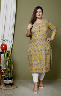 Avnii Women Printed, Floral Print Straight Kurta(Yellow)
