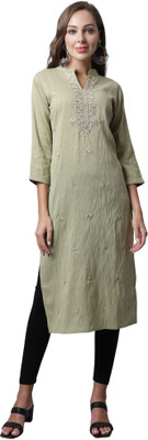 HouseOfCommon Women Self Design Straight Kurta(Green)