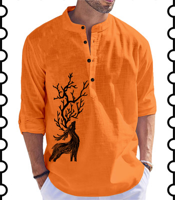 Kavyangle Creation Men Animal Print Straight Kurta(Orange)