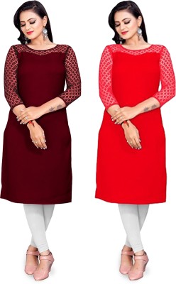 Dream Beauty Fashion Women Self Design Straight Kurta(Maroon, Red)