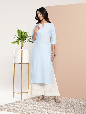 LIBAS Women Solid Straight Kurta(Light Blue)