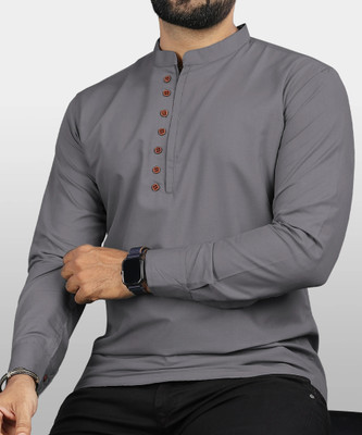 RAFSON Men Solid Straight Kurta(Grey)
