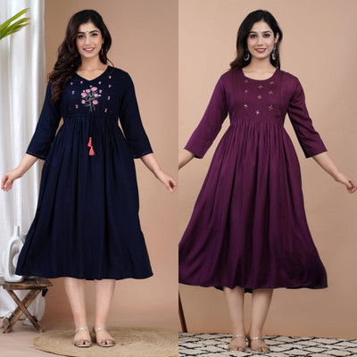 Rajoriya Women Embroidered, Solid Anarkali Kurta(Blue)