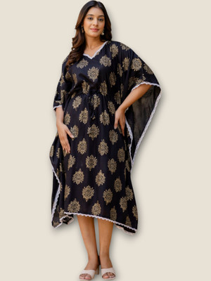 flexflow Women Printed Straight Kurta(Black)