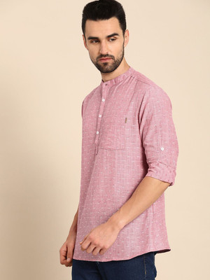 ANOUK Men Woven Design Straight Kurta(Pink)