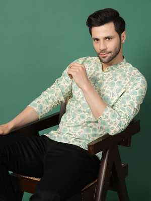 Sangria Men Printed Straight Kurta(White)