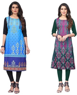 Yasti Enterprise Women Printed Anarkali Kurta(Blue, Green)