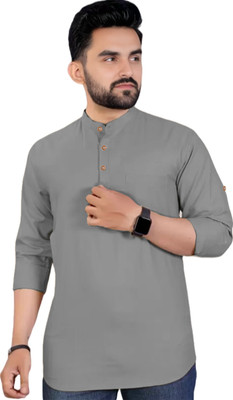 UNIFAV Men Solid Straight Kurta(Grey)