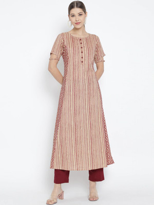 Yash Gallery Women Floral Print A-line Kurta(Maroon)