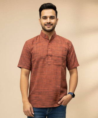 AFC Men Self Design Tunic Kurta(Orange)