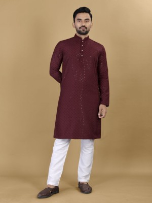 ZURIKA FASHION Men Embroidered Straight Kurta(Maroon)