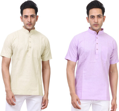 Kavita Fasion Men Solid Straight Kurta(Purple, Beige)